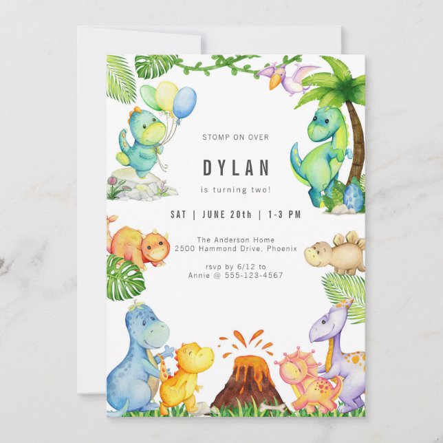 Convite Dinosaur Kids Birthday Party Invitation (Frente)