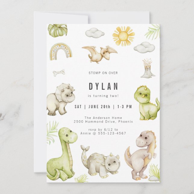 Convite Dinosaur Kids Birthday Party Invitation (Frente)
