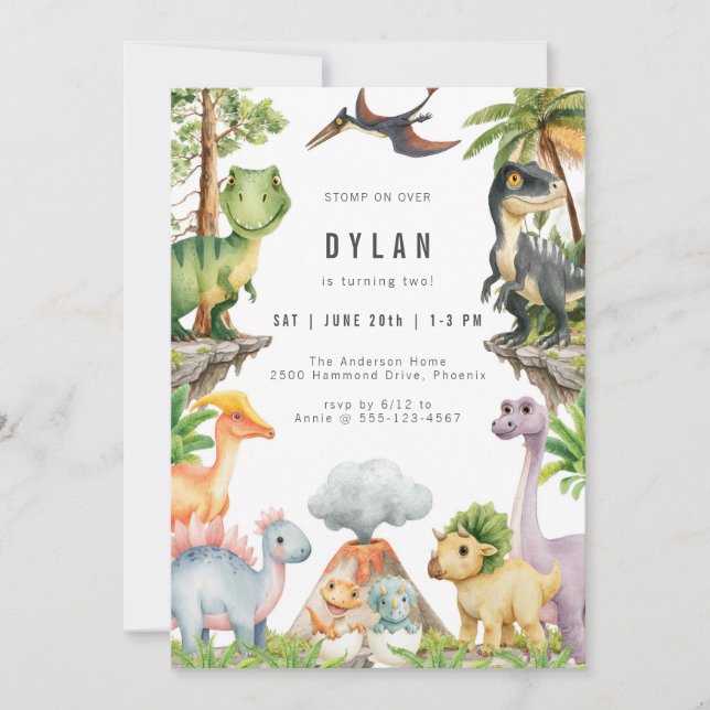 Convite Dinosaur Kids Birthday Party Invitation (Frente)