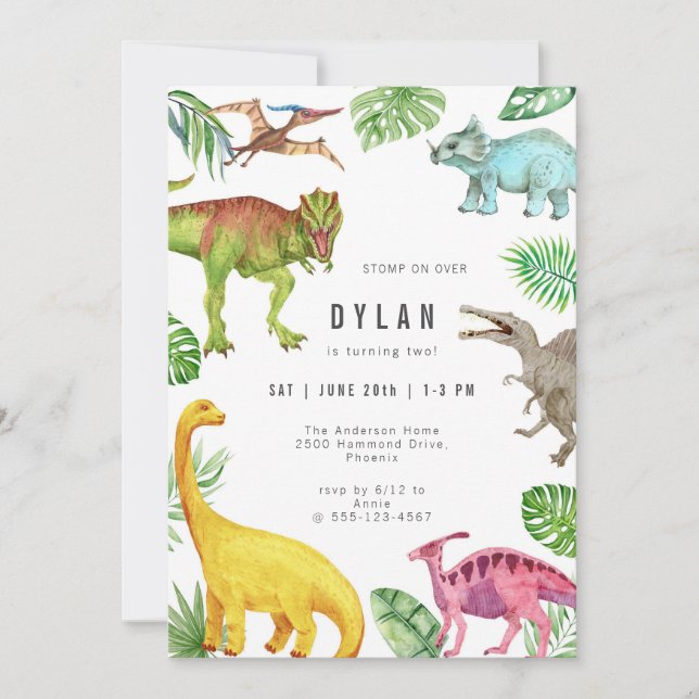 Convite Dinosaur Kids Birthday Party Invitation (Frente)