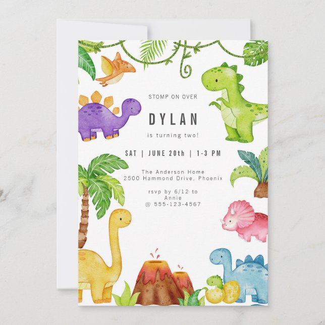 Convite Dinosaur Kids Birthday Party Invitation (Frente)