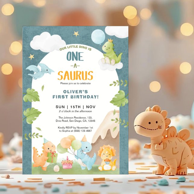 Convite Dinosaur One-A-Saurus 1st First Birthday Party (Criador carregado)