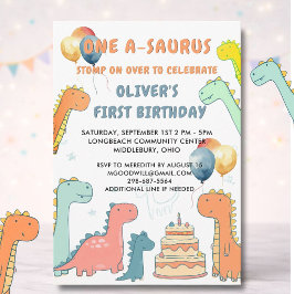 Convite Dinosaur One-A-Saurus Boy 1st Birthday Party  