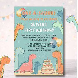 Convite Dinosaur One-A-Saurus Boy 1st Birthday Party 