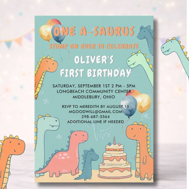 Convite Dinosaur One-A-Saurus Boy 1st Birthday Party  (Criador carregado)