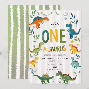 Convite Dinosaur Oneasaurus Alegre Feliz Aniversário de 1