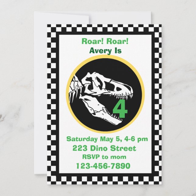 Convite Dinosaur Roar Kids Birthday Party Invitation (Frente)