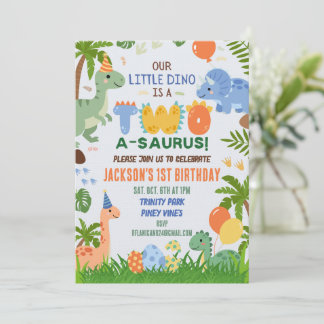 Convite Dinosaur Second Two Birthday Party Invitation