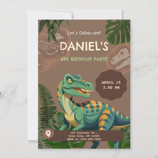 Convite Dinosaur T-Rex Birthday Party (Frente)