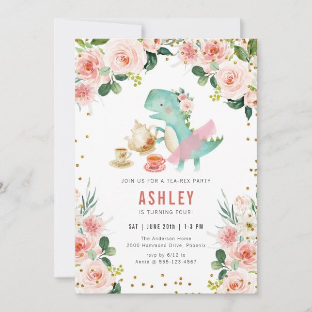 Convite Dinosaur Tea Party Birthday Invitation (Frente)