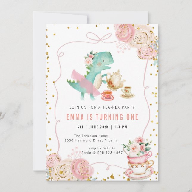 Convite Dinosaur Tea Party Birthday Invitation (Frente)
