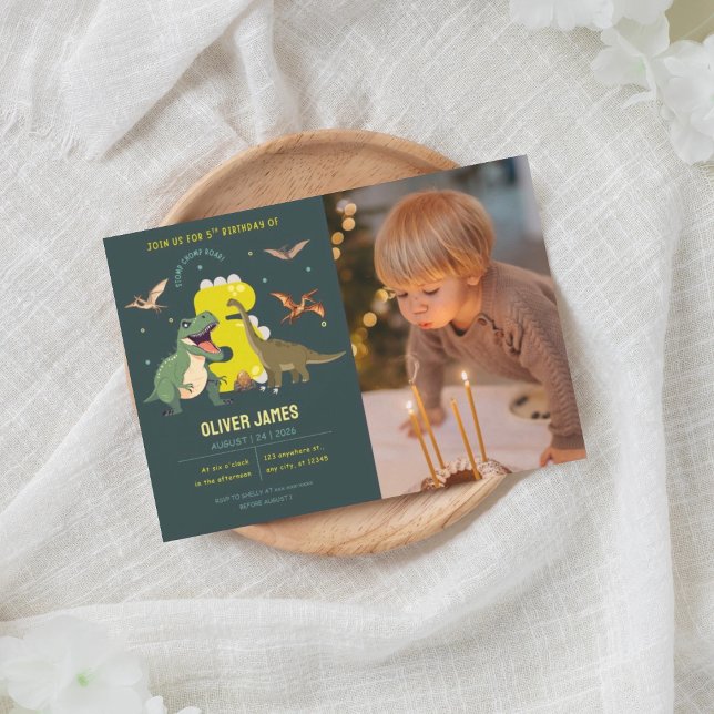 Convite Dinosaur theme boy 5th birthday  (Criador carregado)