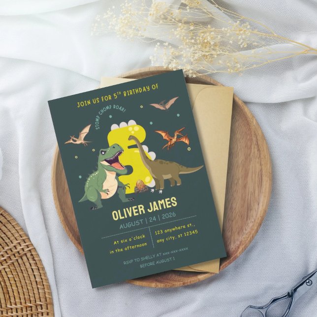 Convite Dinosaur theme boy 5th birthday  (Criador carregado)