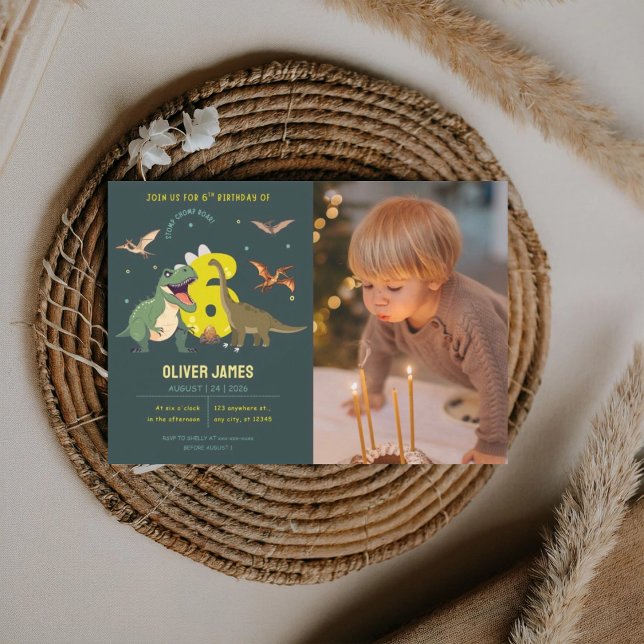 Convite Dinosaur theme boy 6th birthday  (Criador carregado)
