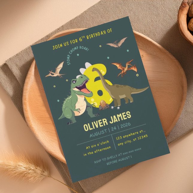 Convite Dinosaur theme boy 6th birthday  (Criador carregado)