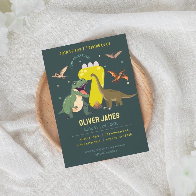 Convite Dinosaur theme boy 7th birthday  (Criador carregado)
