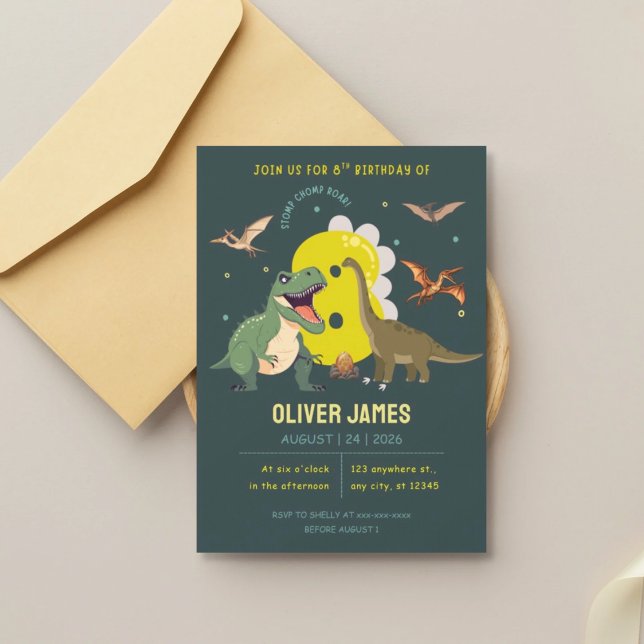 Convite Dinosaur theme boy 8th birthday  (Criador carregado)