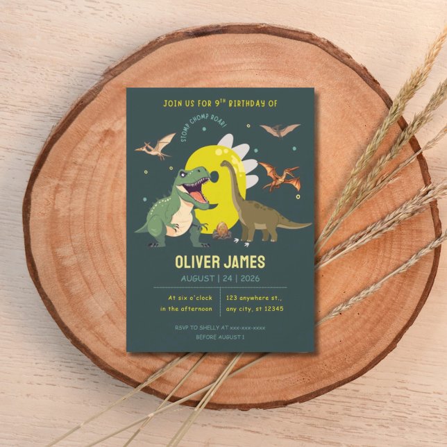 Convite Dinosaur theme boy 9th birthday  (Criador carregado)