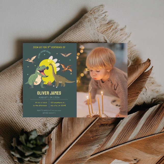 Convite Dinosaur theme boy 9th birthday  invitation (Criador carregado)