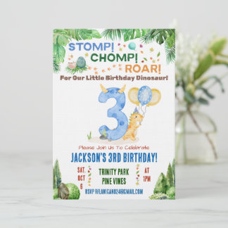 Convite Dinosaur Third Birthday Party Invitation