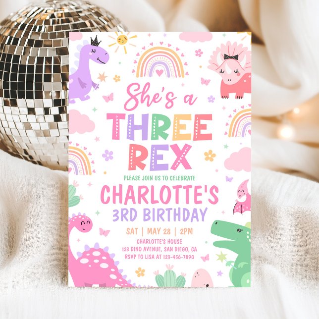 Convite Dinosaur Three Rex 3rd Birthday Invitation (Criador carregado)