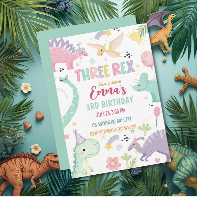 Convite Dinosaur Three Rex 3rd Birthday Party  (Criador carregado)