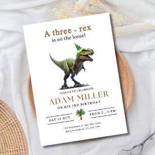 Convite Dinosaur Três Rex Aniversário 3º Aniversário Menin