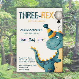 Convite Dinosaur Trex Três Partido aniversário de 3 anos R