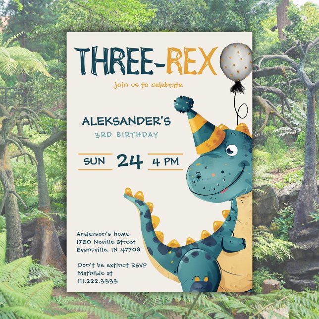 Convite Dinosaur Trex Três Partido aniversário de 3 anos R (Criador carregado)