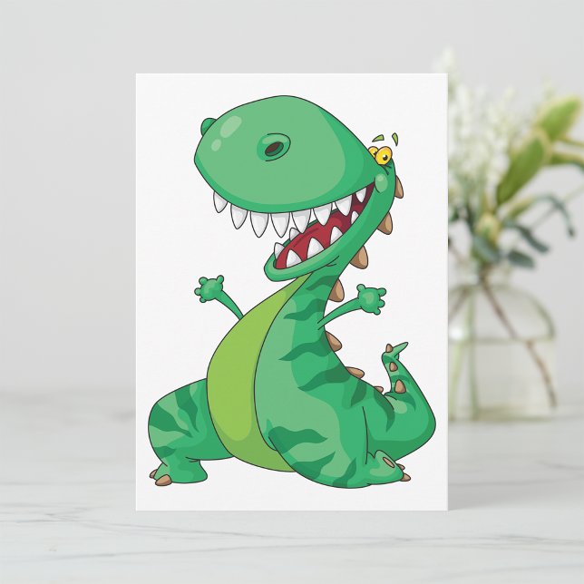 Convite Dinosaurro de Desenho Engraçado T-Rex Rugindo (Criador carregado)
