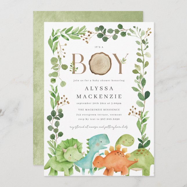 Convite Dinosaurs Baby Shower Invitation (Frente/Verso)