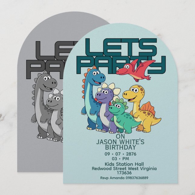 Convite Dinosaurs Themed Boy Birthday Invitation  (Frente/Verso)