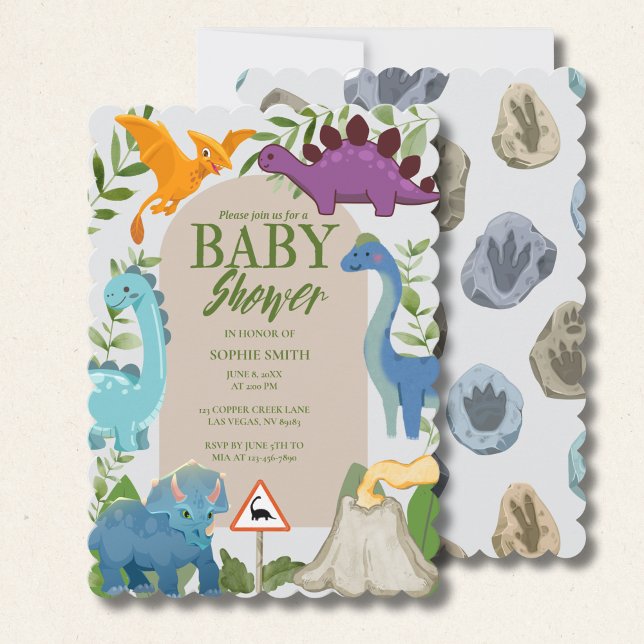 Convite Dinosaurs, Volcano, T-Rex Baby Shower Theme (Criador carregado)