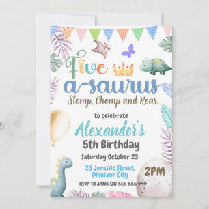 Convite Dinossaur 5 Birthday, Partido Cinco-A-Saurus