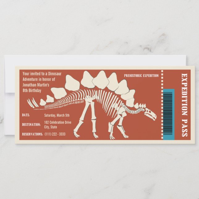 Convite Dinossaur Adventure Pass (Frente)