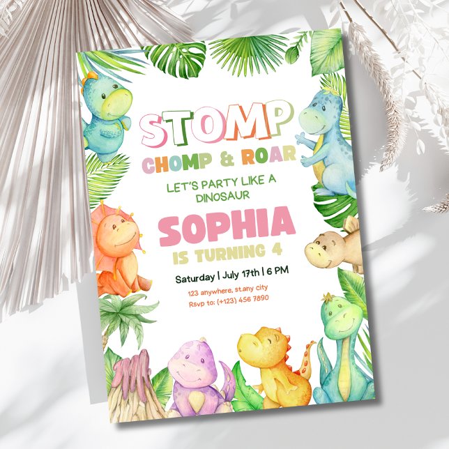Convite Dinossaur Aniversário Chamando Raparigas Dino Aniv (Criador carregado)