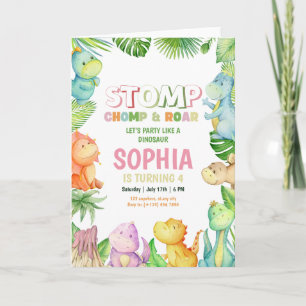 Convite Dinossaur Aniversário Chamando Raparigas Dino Aniv
