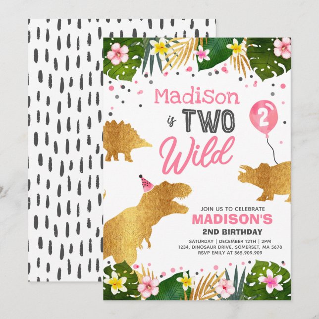 Convite Dinossaur Aniversário Convide Dois Festa de Dinoss (Frente/Verso)