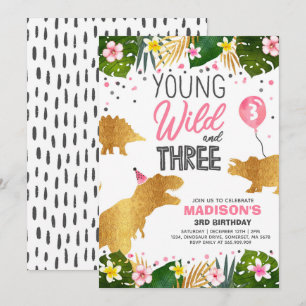 Convite Dinossaur Aniversário Convide Wild E Três Festas D