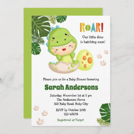 Convite Dinossaur Baby Shower Invasões ROAR Cute Dino