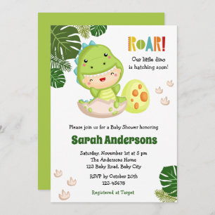 Convite Dinossaur Baby Shower Invasões ROAR Cute Dino