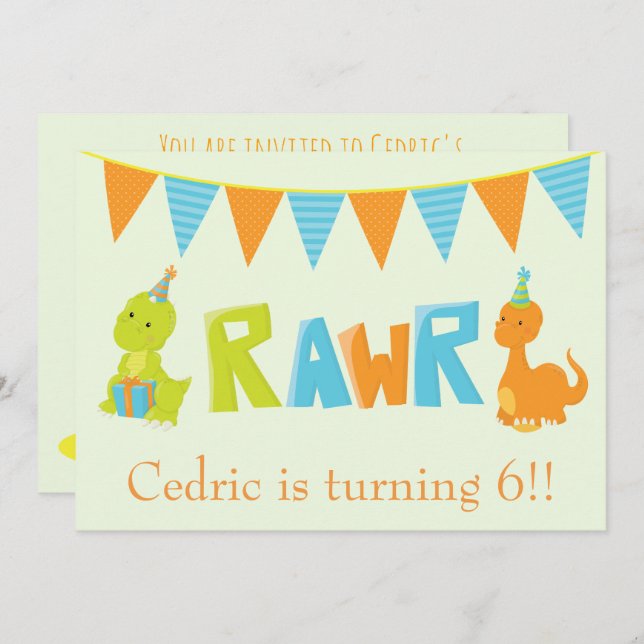 Convite Dinossaur Birthday (Frente/Verso)