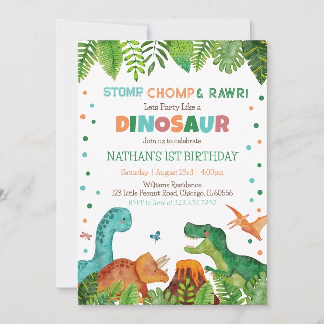 Convite Dinossaur Birthday (Frente)