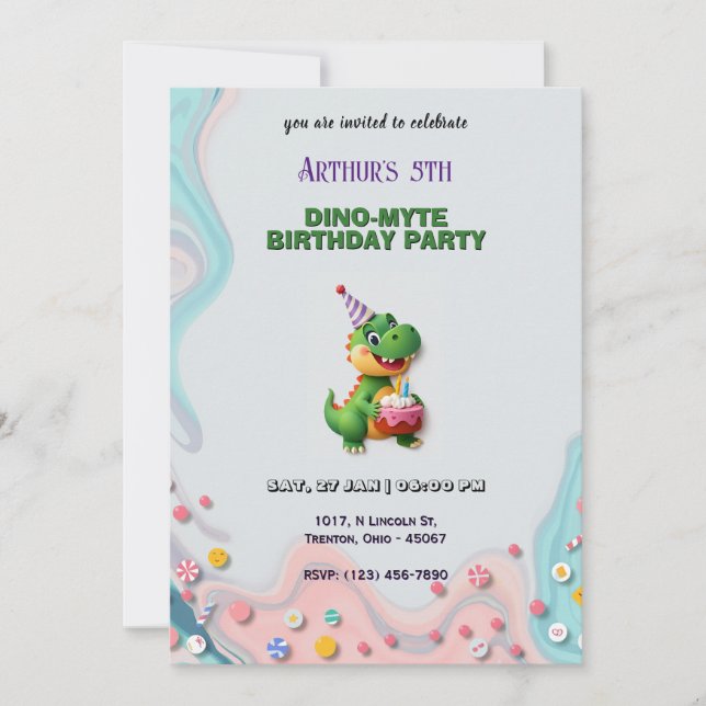 Convite Dinossaur Birthday Bash Personalizado (Frente)