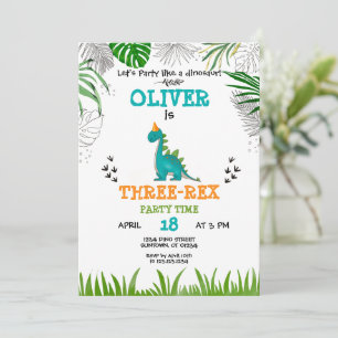 Convite Dinossaur Birthday Boy watercolor turquoise laranj