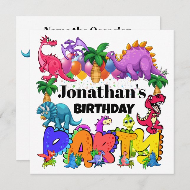 CONVITE DINOSSAUR DE DINOSSAUR DE DYNAMITE-O-SAURU (Frente/Verso)