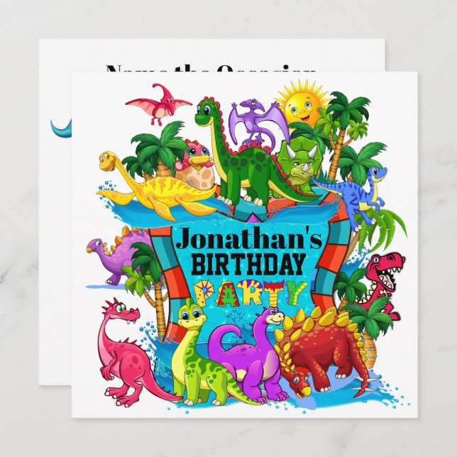 CONVITE DINOSSAUR DE DINOSSAUR DE DYNAMITE-O-SAURU (Frente/Verso)