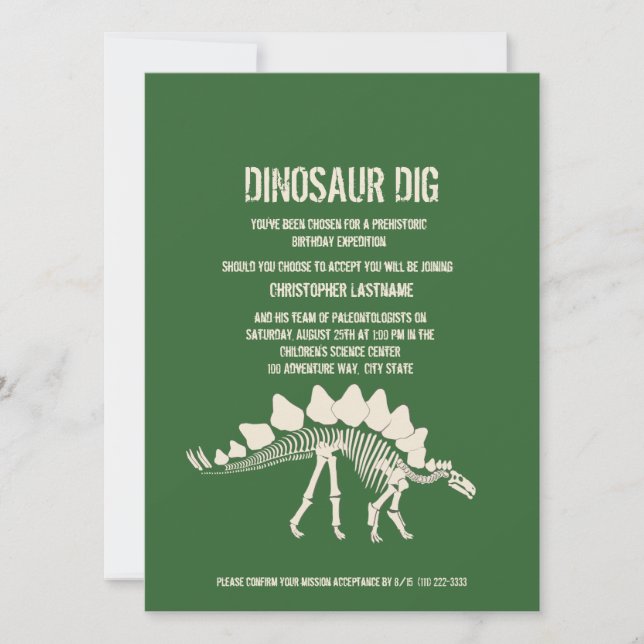 Convite Dinossaur Dig Birthday (Frente)