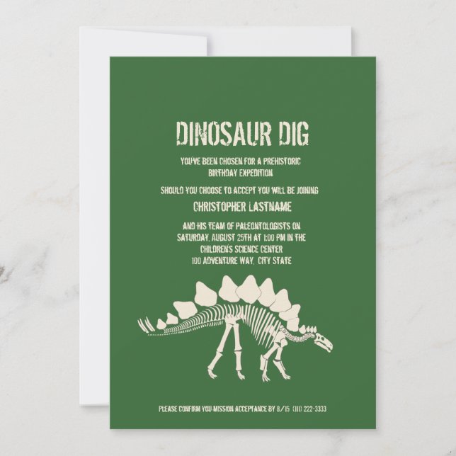 Convite Dinossaur Dig Birthday (Frente)