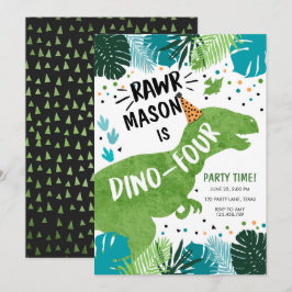 Convite Dinossaur Dino-Four RAWR 4º Aniversário Invita